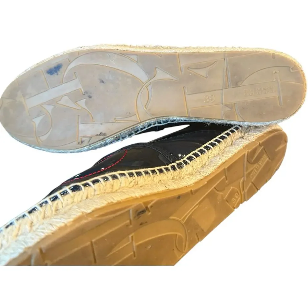 CH Carolina Herrera Initials Insignia Patent Leather Espadrilles Flats Size 39